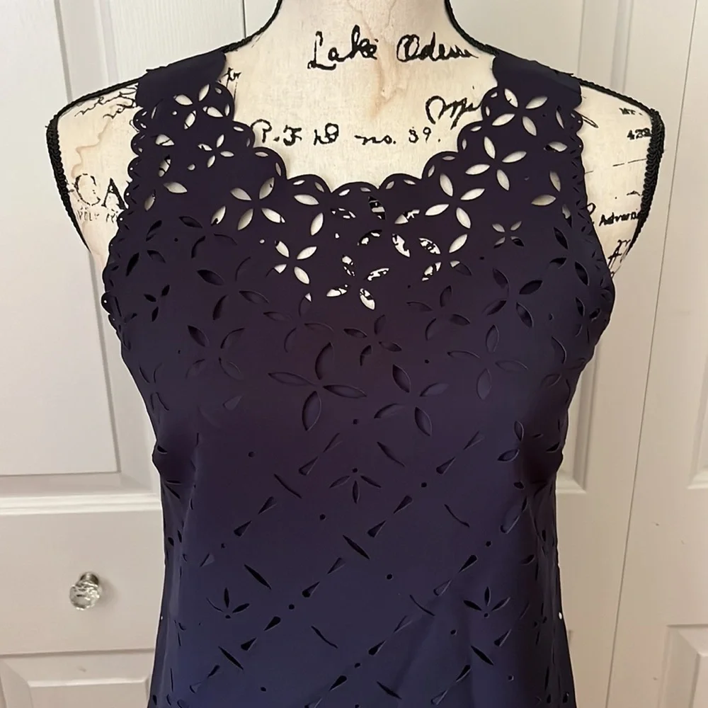 J. Crew Laser Cut Sleeveless Navy Blue Dress Sz 2